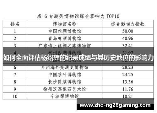 如何全面评估杨绍辉的纪录成绩与其历史地位的影响力